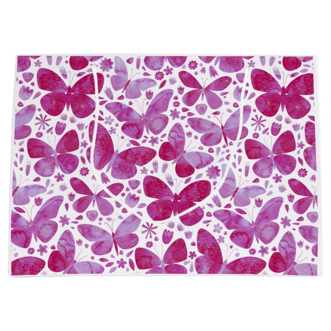 Sacola Para Presentes Grande Borboletas Aquarela Rosa (Frente)