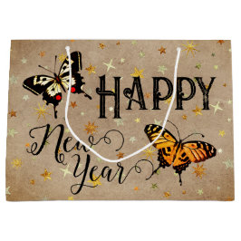 Sacola Para Presentes Grande Borboletas Retro Elegantes Estrelas Taupe Cute Vin