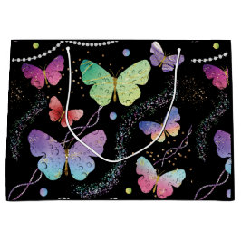 Sacola Para Presentes Grande Borboletas Roxas e Azuis Brilhantes