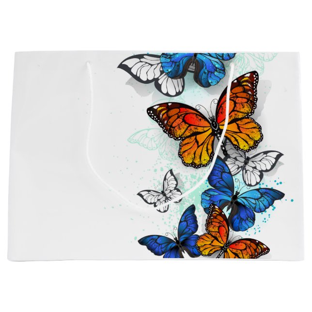 Sacola Para Presentes Grande Borboletas voadoras Morpho e Monarca (Frente)