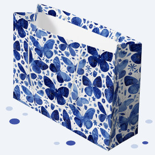 Sacola Para Presentes Grande Borboletas Watercolor Indigo