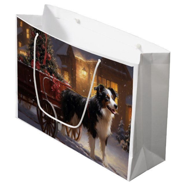 Sacola Para Presentes Grande Border Collie Christmas Fesason (Frente inclinada)