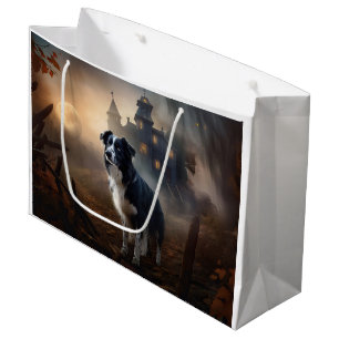 Sacola Para Presentes Grande Border Collie Halloween Assustador