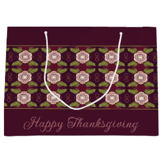 Sacola Para Presentes Grande Borgonha Com Padrão Floral