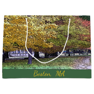 Sacola Para Presentes Grande Boston, arte cómica do folhagem de outono das MÃ