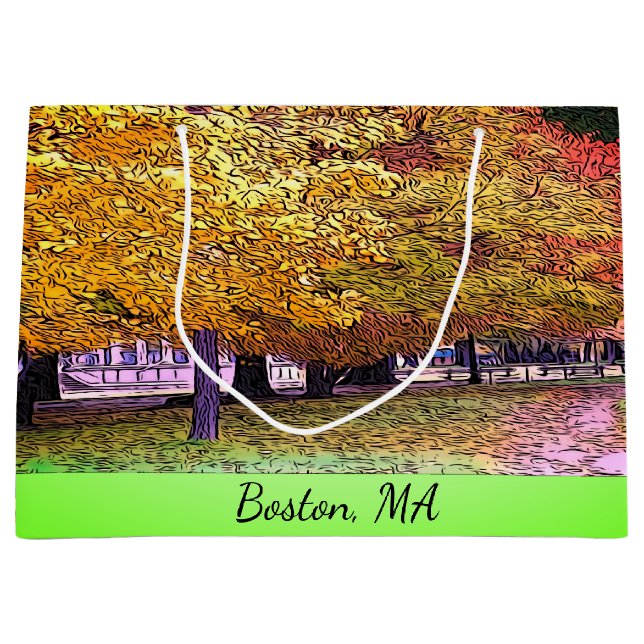 Sacola Para Presentes Grande Boston, Massachusetts Fall Foliage (Frente)