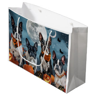 Sacola Para Presentes Grande boston terrier Halloween Spooky