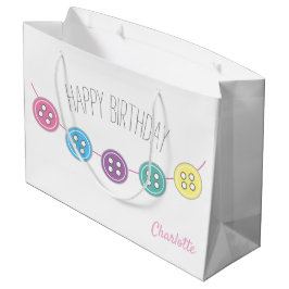 Sacola Para Presentes Grande Botão sewing customisable do aniversário branco