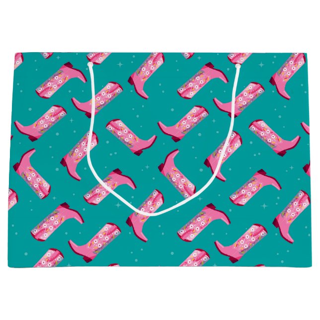 Sacola Para Presentes Grande Botas de cowboy e Flores (Frente)