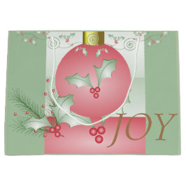 Sacola Para Presentes Grande Boughes of Holly Light Green Pink