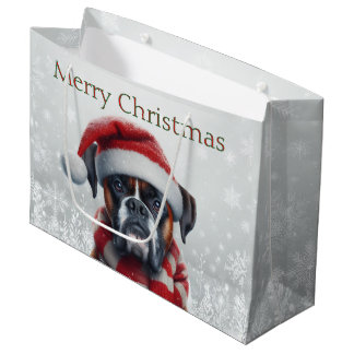 Sacola Para Presentes Grande Boxer de Natal com Chapéu de Papai Noel
