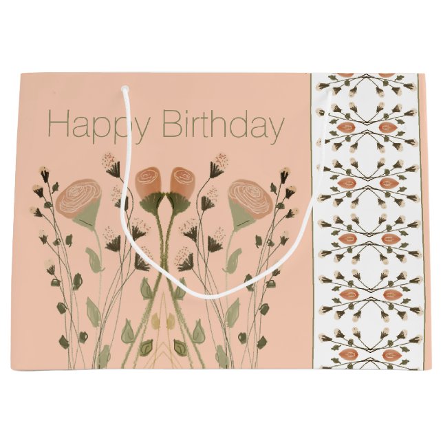 Sacola Para Presentes Grande Branco E Verde De Pêssego Suave (Frente)