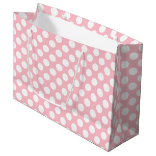 Sacola Para Presentes Grande Branco em Bolinhas de tamanho grande cor-de-rosa