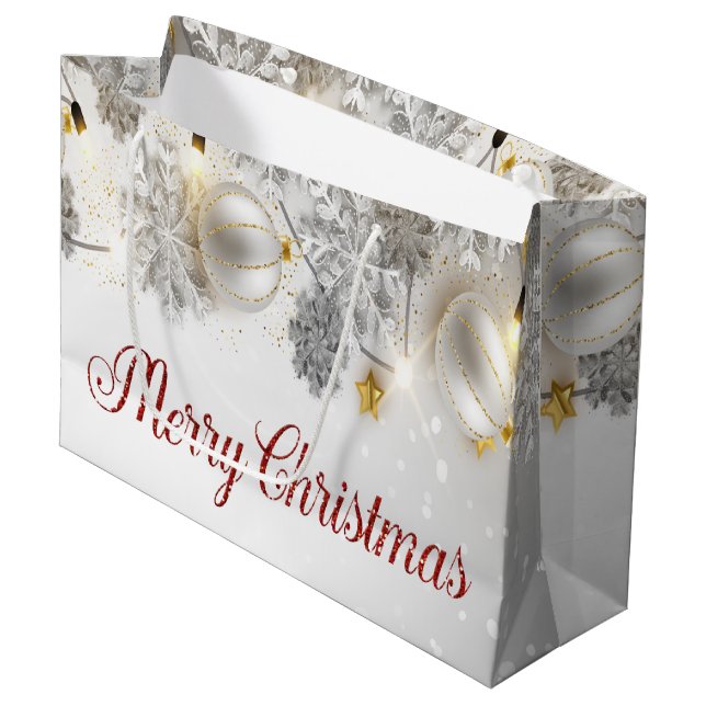 Sacola Para Presentes Grande Brancos de Natal Snowflakes Luzes de Cordas (Frente inclinada)