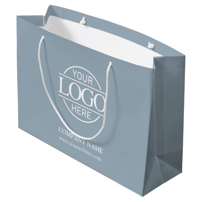 Sacola Para Presentes Grande Branded Dusty Blue Business Logo Promotional (Verso inclinado)