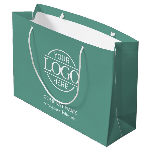 Sacola Para Presentes Grande Branded Teal Green Business Logo Promotional (Verso inclinado)