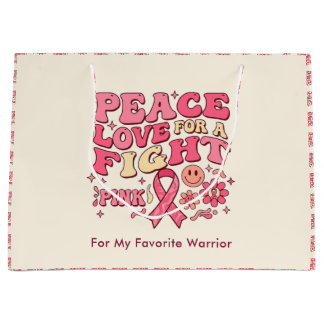 Sacola Para Presentes Grande Breast Cancer Awareness / Paz Amor Lucha