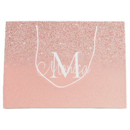 Sacola Para Presentes Grande Bridal Shower  Glitter Baby Pink Monogram Gift Bag