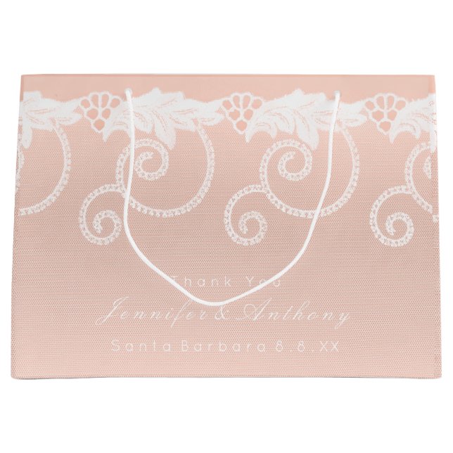 Sacola Para Presentes Grande Bridal Weding Peach Salmon White Lace (Frente)