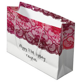Sacola Para Presentes Grande Bridal Wedthday Burgundy Ruby Lace Rosa