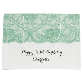 Sacola Para Presentes Grande Bridal Wedthday Mint Green Floral Lace