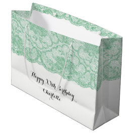 Sacola Para Presentes Grande Bridal Wedthday Mint Green Floral Lace