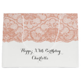 Sacola Para Presentes Grande Bridal Wedthday Pink Rose Dourado Lace