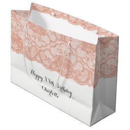 Sacola Para Presentes Grande Bridal Wedthday Pink Rose Dourado Lace