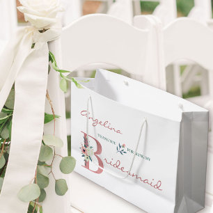 Sacola Para Presentes Grande Bridesmaid Elegante Floral Personalizado Obrigado