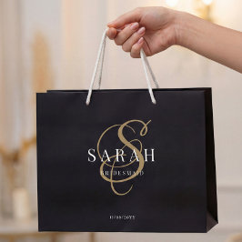 Sacola Para Presentes Grande Bridesmaid Personalizada do Monograma Dourado Pret
