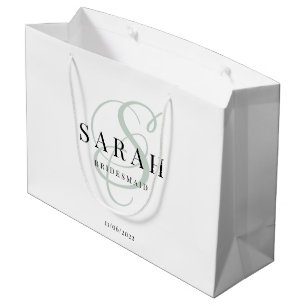 Sacola Para Presentes Grande Bridesmaid Personalizada do Monograma Verde Branco
