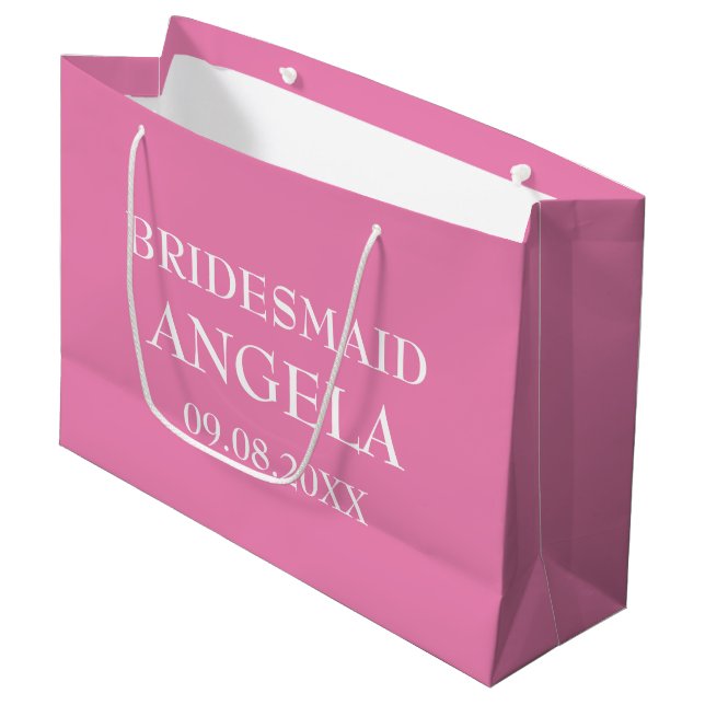 Sacola Para Presentes Grande Bridesmaid Rosa Elegante Nome Personalizado Oferec (Frente inclinada)