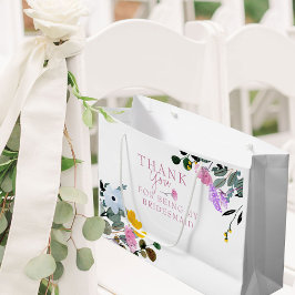 Sacola Para Presentes Grande Bridesmaid Wildflower Lawn White Obrigado Grande