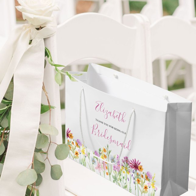 Sacola Para Presentes Grande Bridesmaid Wildflower Obrigado Grande Saco De Pres (Bridesmaid Wedding Gift Bag with pretty wildflowers from my Wildflower Meadow collection)