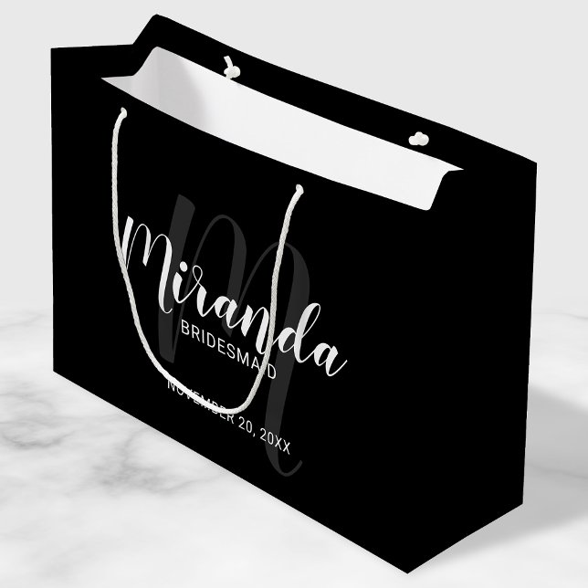 Sacola Para Presentes Grande Bridesmaids Personalizados de Script Moderno Preto (Criador carregado)