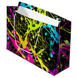 Sacola Para Presentes Grande Bright Neon Paint Splatter