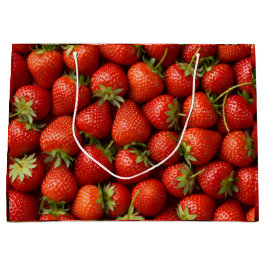 Sacola Para Presentes Grande Bright Red Summer Strawberry Harvest Pattern