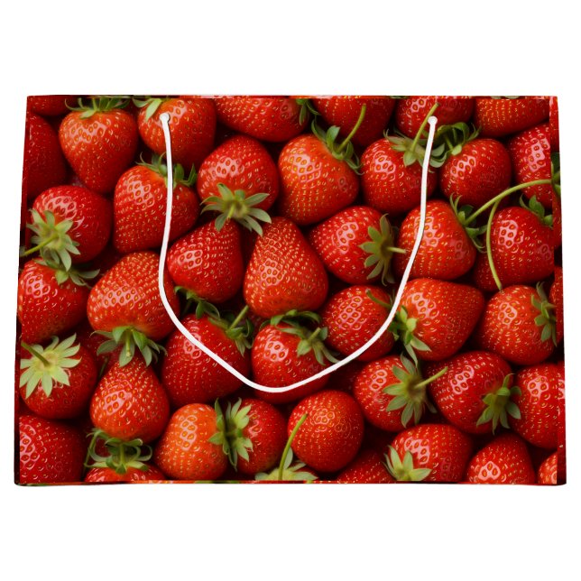 Sacola Para Presentes Grande Bright Red Summer Strawberry Harvest Pattern (Frente)