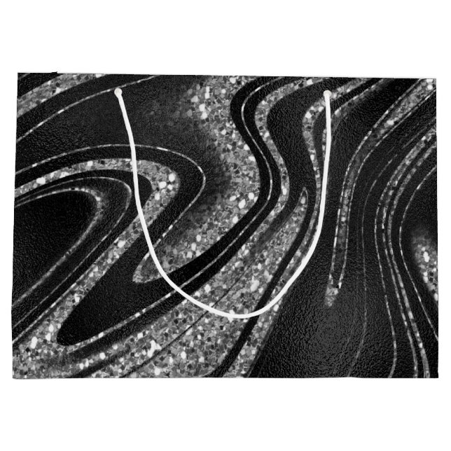 Sacola Para Presentes Grande Brilhante Preto Espelho (Verso)