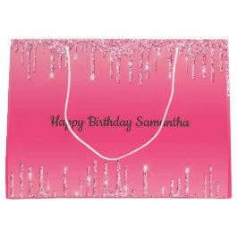 Sacola Para Presentes Grande Brilho Cor-de-Rosa Gotejante Chic Moderno Feminino