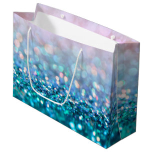 Sacola Para Presentes Grande Brilho na moda da faísca azul cor-de-rosa da