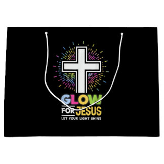 Sacola Para Presentes Grande Brilho para Jesus Camiseta da Cruz Cristã Jesus Cr