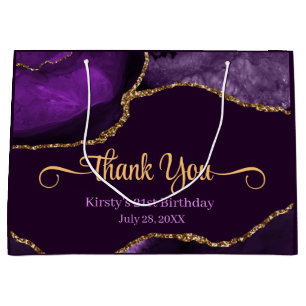 Sacola Para Presentes Grande Brilho Roxo & Dourado Agata Aniversário Obrigado