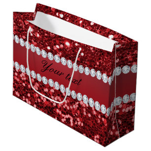 Sacola Para Presentes Grande Brilho vermelho e diamantes do falso