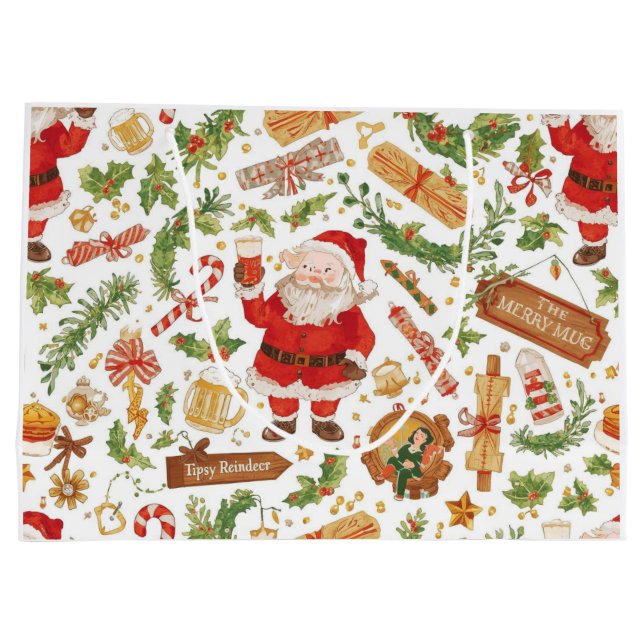 Sacola Para Presentes Grande British Christmas Wrapping Paper Santa Claus (Verso)