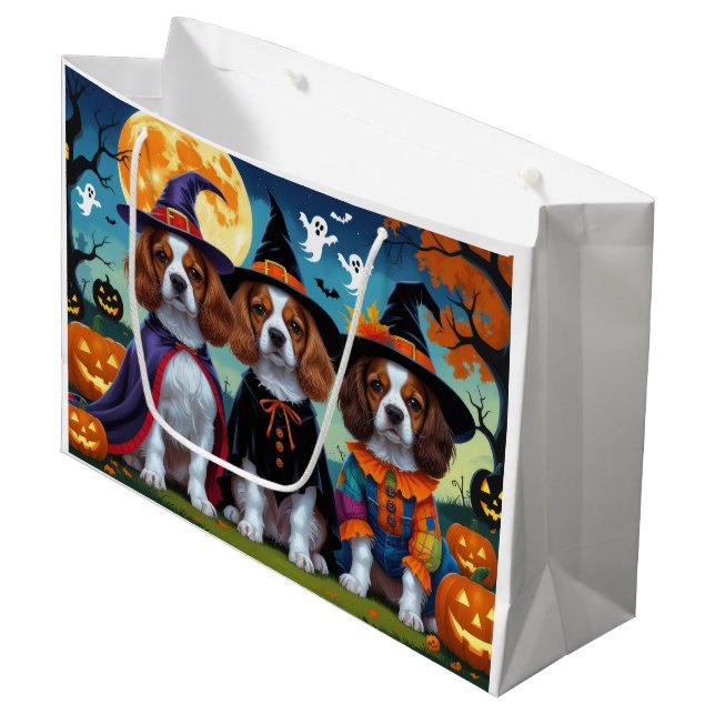 Sacola Para Presentes Grande Brittany Spaniel Dogs Pumpkin Halloween Engraçado (Frente inclinada)