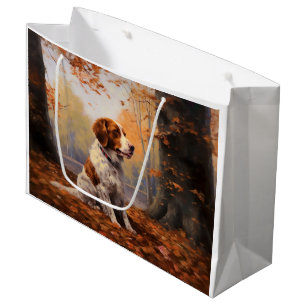 Sacola Para Presentes Grande Brittany Spaniel no Outono Folhas Caídas Inspiram