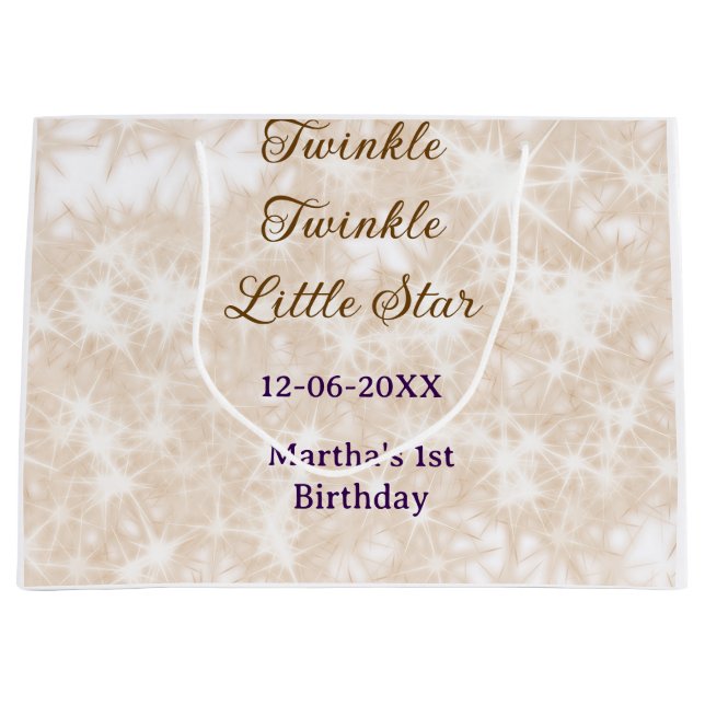 Sacola Para Presentes Grande Brown glitter twinkle twinkle little star birthday (Frente)