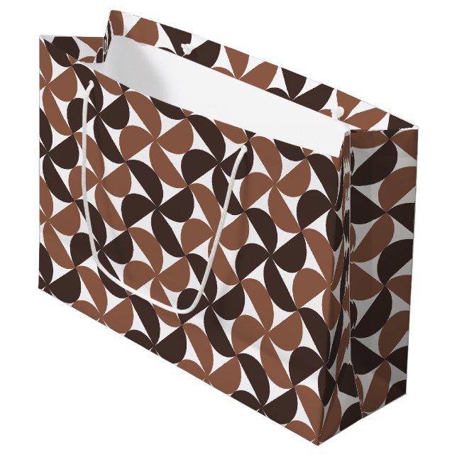 Sacola Para Presentes Grande Brown Mid Century Modern Pattern (Frente inclinada)