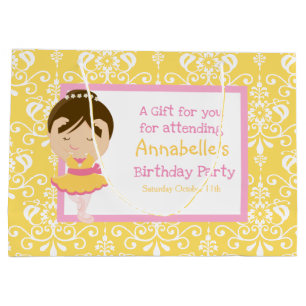 Sacola Para Presentes Grande Brunette Ballerina Bonita e Damasco Amarelo Obriga